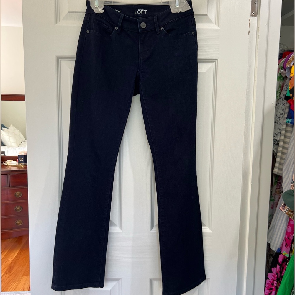 LOFT Curvy Sexy Boot Cut Denim Jeans in Dark Wash